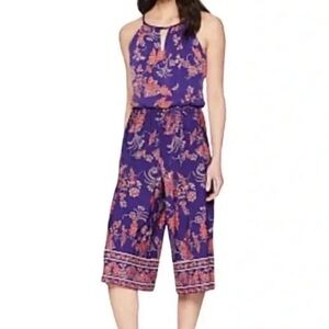 London Times floral cropped wide leg sleeveless romper jumpsuit
